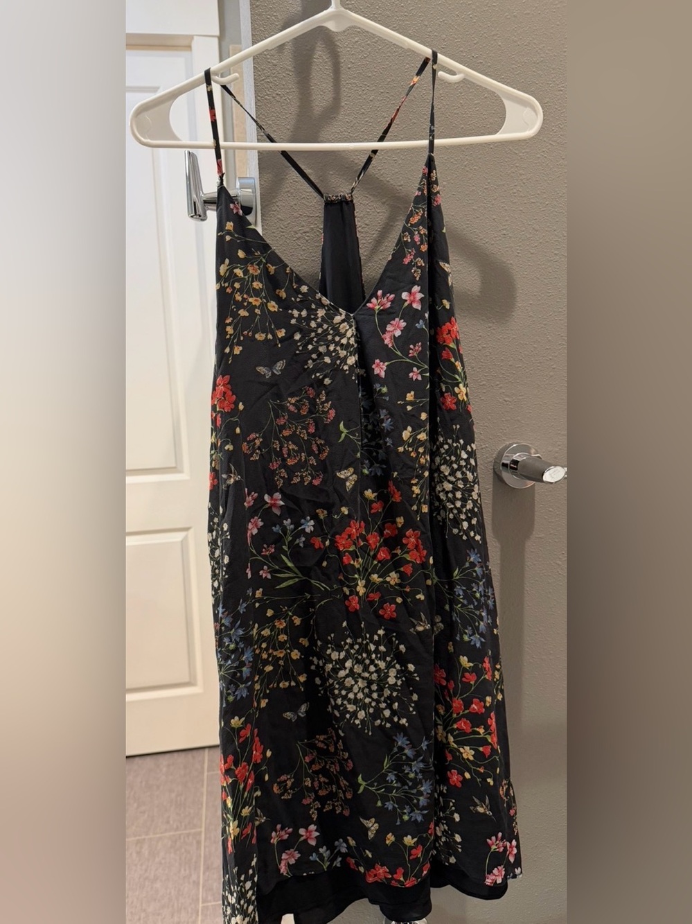 Alice + Olivia Black Floral Slip Dress with Spaghetti Straps